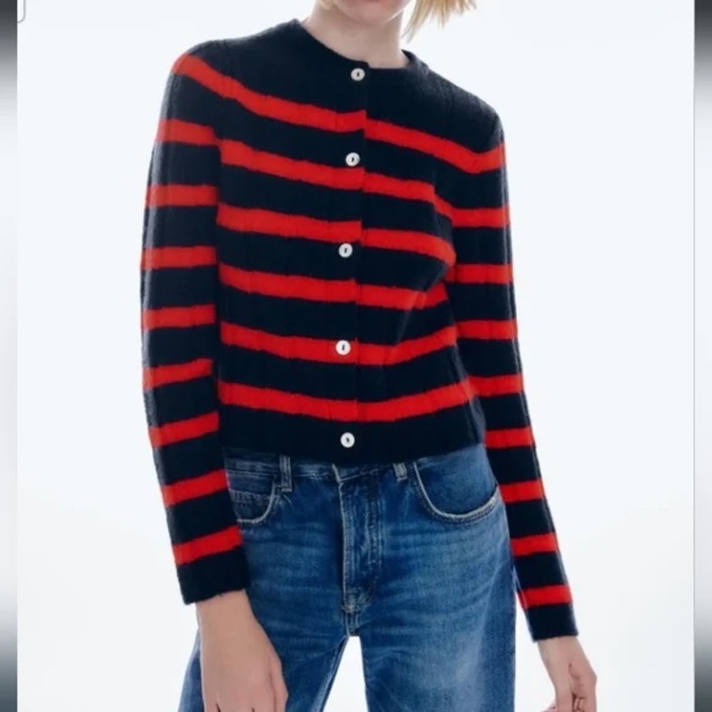 Zara Black and Red Cardigan Sweater